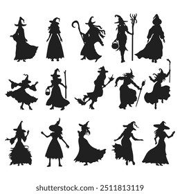  witch silhouette set Vector design