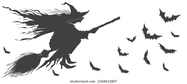 Witch silhouette vector illustration, halloween element design
