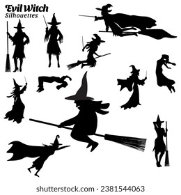 Witch silhouette vector illustration set