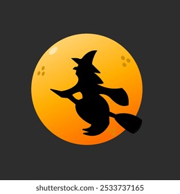 Witch silhouette vector image with full moon background.