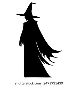 Witch silhouette. Witchcraft. Silhouette of a witch, black witch. Halloween concept