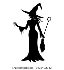 Witch silhouette. Witchcraft. Silhouette of a witch, black witch. Halloween concept