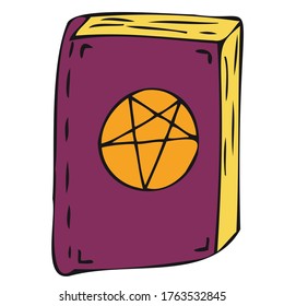 witch or sorceress spell book, vector doodle element for halloween celebration, color illustration