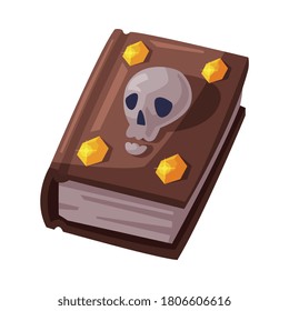 Witch Spell Book with Skull Bone, Witchcraft Attribute, Happy Halloween Object Cartoon Style Vector Illustration on White Background