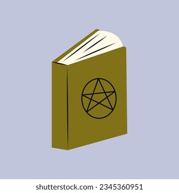 Witch Spell Book, Witchcraft Attribute, Happy Halloween Object Cartoon Style. Vector stock Illustration on violet Background. Vector hand drawn stock illustration isolated on white background.