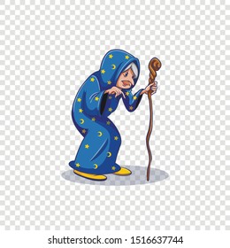 Witch with a stick in his hands. Halloween holiday. Vector graphics.