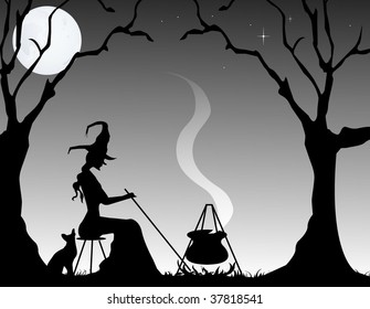 A witch stirring her brew