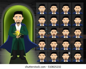 Witch Strange Sorcerer Cartoon Emotion Faces Vector Illustration