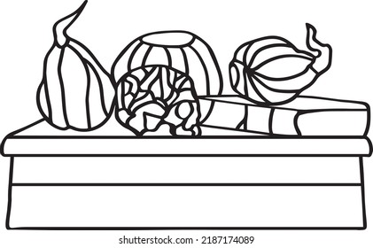 Witch Table Vector Clip Art, Black and White