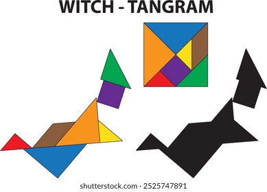 Witch Tangram Puzzle. Education and Creativity.
