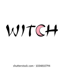 witch text with pink moon written by hand