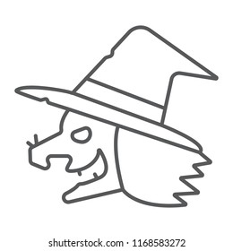 Witch thin line icon, magic and halloween, wizard sign, vector graphics, a linear pattern on a white background, eps 10.