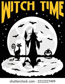 WITCH TIME HALLOWEEN TSHIRT - HALLOWEEN T-SHIRT DESIGN