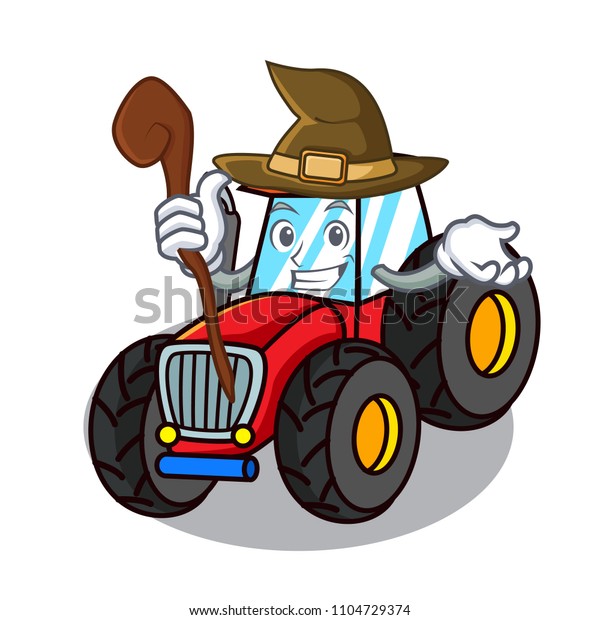 Witch tractor mascot cartoon\
style