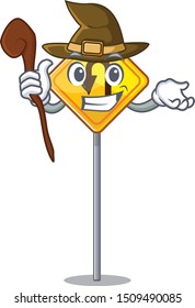 Witch u turn sign with a mascot