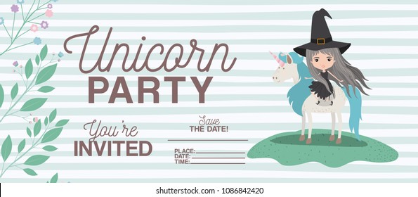 witch with unicorn invitation card