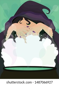 Witch use spell make something change to a poison. Smoke magic. green background.vector