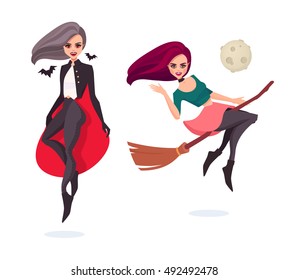 Witch and vampire girl cartoon characters