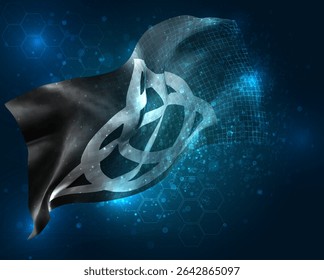 Witch, vector 3d flag virtual triangular polygons on a blue background