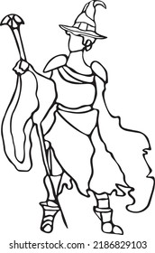 Witch Vector Clip Art, Black and White