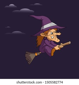 witch vector design, witch fly on the sky.