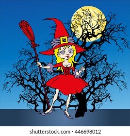 Witch. vector illustration. Cartoon
