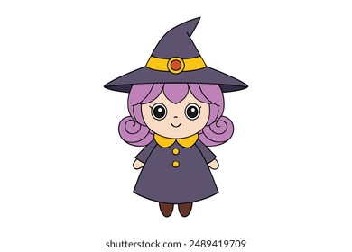 Witch Vector Illustration Cartoon, Clipart and Line Art Design