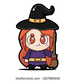 Witch Vector in kawaii style