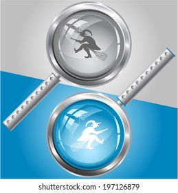 Witch. Vector magnifying glass.