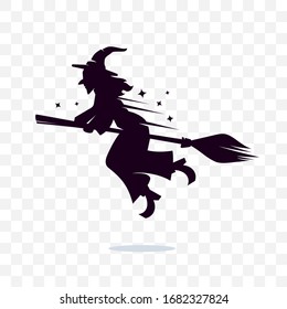 Witch Vector Silhouette Logo Illustration Halloween Element Clipart Isolated On Transparent Background