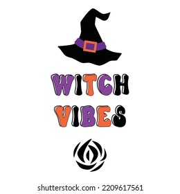 Witch Vibes Halloween trendy quote on white background. Halloween concept. Vertical poster