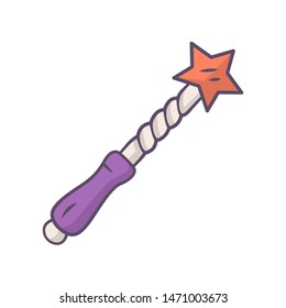 Witch wand color icon. Magician, sorcerer item. Witchcraft and sorcery Halloween magical tool. Wizard magic wand, fairy wooden stick. Isolated vector illustration