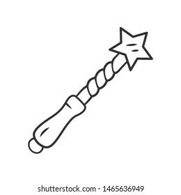 Witch wand linear icon. Thin line illustration. Wizard magic wand, fairy wooden stick. Magician, sorcerer item. Witchcraft & sorcery Halloween tool. Vector isolated outline drawing. Editable stroke