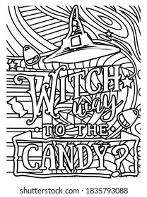 Witch way to the candy.Halloween coloring book.Halloween fun coloring pages