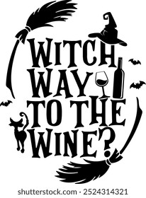 Alternar caminho para o vinho engraçado halloween preto vetor gráfico design e cortar arquivo