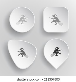 Witch. White flat vector buttons on gray background.