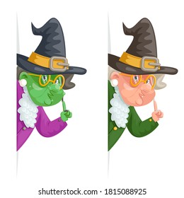 Witch wise advice look out corner grandmother talking old woman granny character cartoon vector design illustration