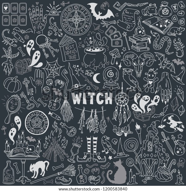 Witch Witchcraft Doodles Set Palmistry Black Stock Vector (Royalty Free ...