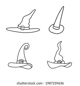 Witch and wizard hats. The sorcerer's hat. Design for Halloween, parties and holidays. Vector illustration in the doodle style