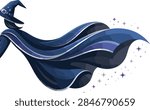 Witch Wizard Wearing Pointed Hat With Flowing Blue Cape And Sparkling Purple Stars Halloween Fantasy Vector Illustration Close Up