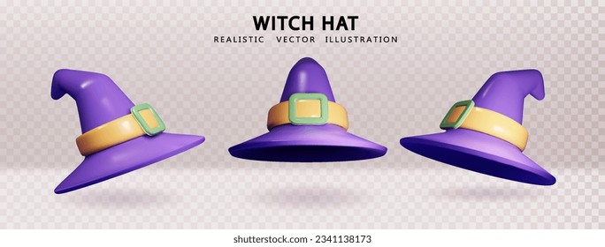 Witch wizard's hat isolated. Realistic halloween purple hat.