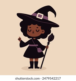 witch woman cute halloween character in black suit