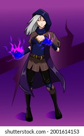 Witch woman with purple fire character design