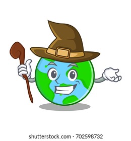 Witch world globe character cartoon