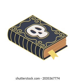 Witchcraft book with bookmark and skull on cover isometric icon vector illustration