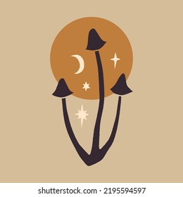 Hexerei Himmelpilze Set, magische Tränensorten. Cartoon-Doodle-Stil, Waldsymbole. Vektorgrafik und jpg-druckbares Bild, einzigartige boho-Clip-Kunstgrafik, bearbeitbar einzeln