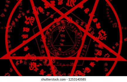 Witchcraft ceremonial vector illustration. Demonic background illustration. Satanic pentagram symbol. 