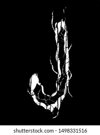 Witchcraft font.White letter on black background.