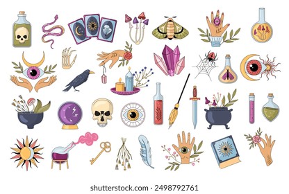 Witchcraft. Fortune telling divination mysticism occultism and alchemy concept pictures collection recent vector template