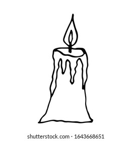 Witchcraft, Halloween. Candle. Isolated vector element. Black outline on a white background.